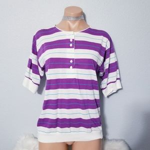 Vintage 80's retro stripe shirt blouse Medium